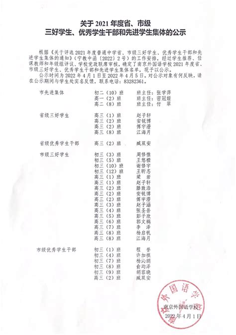 关于2021年度省、市级 三好学生、优秀学生干部和先进学生集体的公示