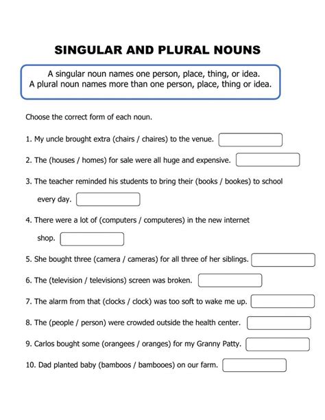 Singular And Plural Nouns Worksheet