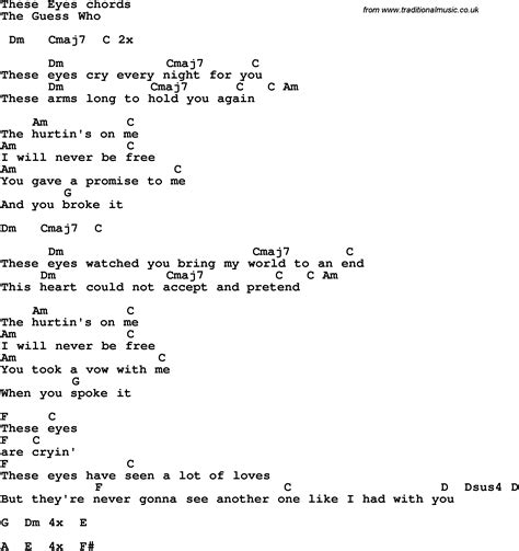 Song Lyrics With Guitar Chords For These Eyes The Guess Who | Hot Sex ...