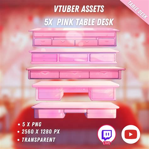 Vtuber Pink Table Desks 5x Pngtuber Transparent Props Cute Assets Stand