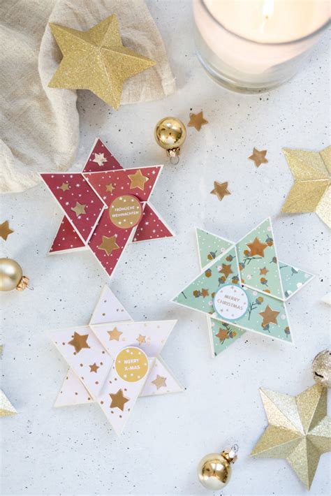 Weihnachtskarte Basteln Star Fold Card Mit Vorlage Zum Drucken