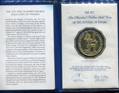 Panama Balboas Goldm Nze Vasco Nunez De Balboa Proof With Coa