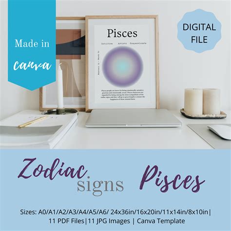 12pc Set Zodiac Digital Wall Art Printable Zodiac Poster Set Etsy