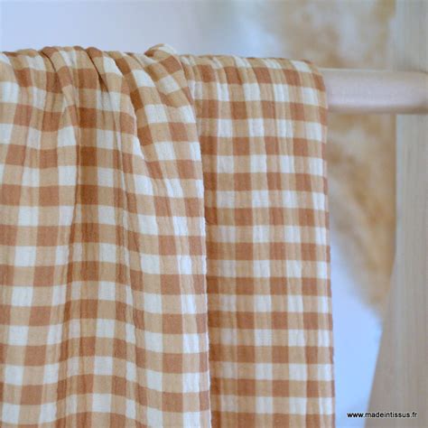 Double gaze vichy caramel exclusivité made in tissu