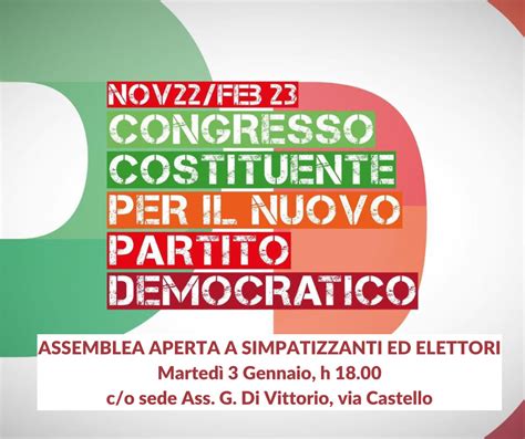 Martedì 3 gennaio Assemblea aperta del Partito Democratico a Mesagne