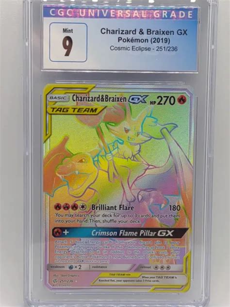 POKÉMON JCG ÉCLIPSE cosmique Charizard Braixen GX arc en ciel rare