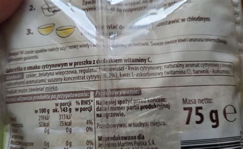 Galaretka cytrynowa Twój Deser kalorie kJ i wartości odżywcze