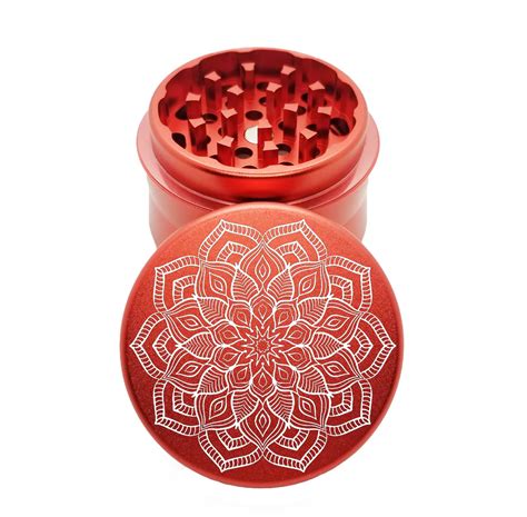 4 Piece Mini Grinder 2 Inch Zinnia Mandala Red Tahoe Grinder Company