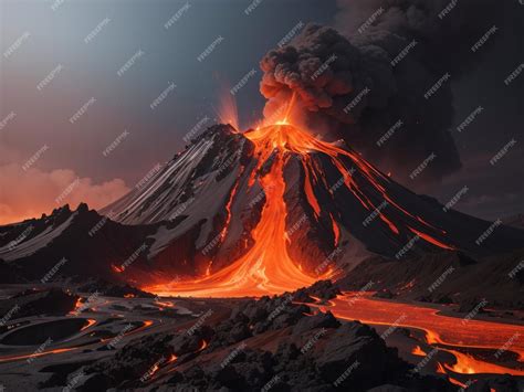 Premium Photo Natures Fury Volcano Eruption Concept With Lava Flow