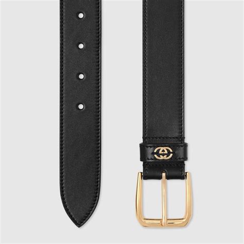 Belt With Square Buckle And Interlocking G In Black Leather Gucci Uk