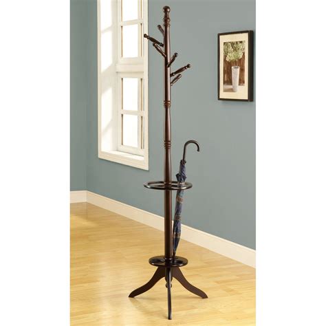 Cappucchino Solid Wood Coat Rack With Umbrella Holder