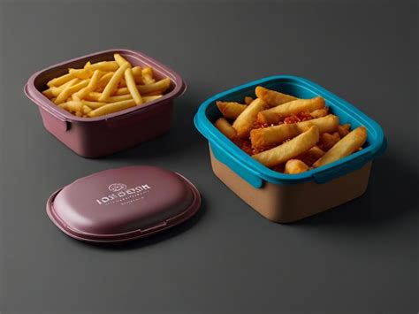 A Container Of French Fries And A Purple Lid That Saysfrench Fries