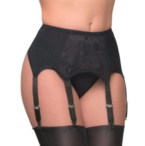 Black Women Lace Garters Seamless Panties Garter Belt 6 Wide Straps