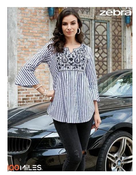 100 Miles Zebra Cotton Strips Fabric Embroidery Work Short Tops Tunics Salwar Kameez