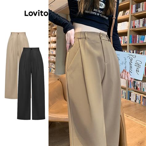 Lovito Women Casual Plain Pleated Pants L80ED363 Shopee Philippines