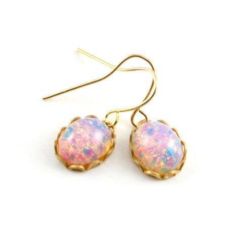 Harlequin Opal Dangle Earrings, Tiny Fire Opal Earrings, Faux Opal Drop ...