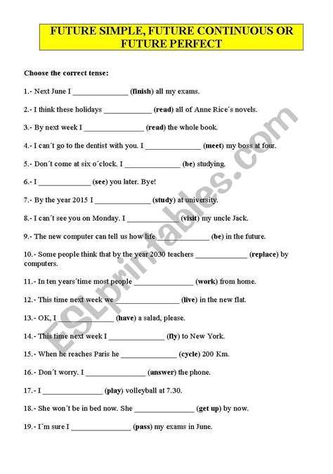 FUTURE SIMPLE, FUTURE CONTINUOUS OR FUTURE PERFECT - ESL worksheet by emece