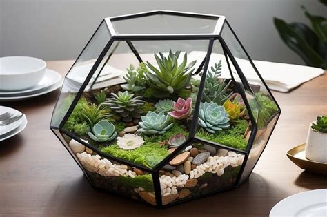 Premium Photo Geometric Terrarium Centerpiece On A Dining Table