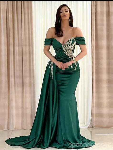 Sexy Green Mermaid Off Shoulder Maxi Long Prom Dresses Evening Dresses