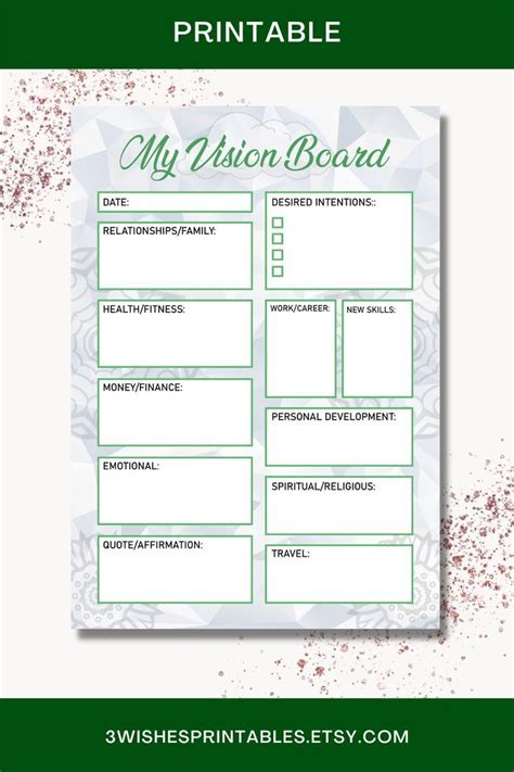 Vision Board Printable Vision Board Goal Setting Self Love