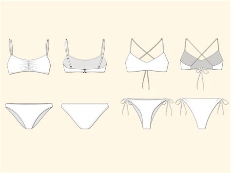 Bikini Swimsuit Set Bundle 10 Styles Vector Flat Fashion CAD Technical Drawings For Adobe