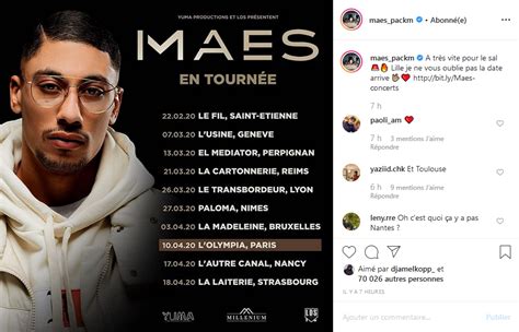 Maes les dates de sa tournée