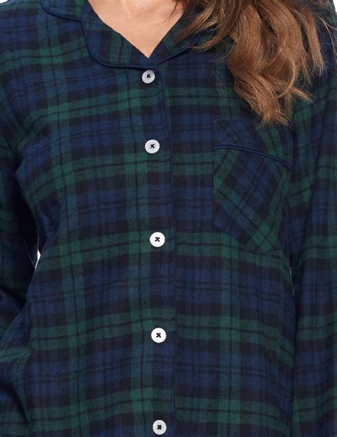 Ashford And Brooks Womens Flannel Plaid Pajamas Long Sleeve Button Down