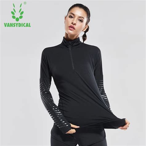 Vansydical Women Long Sleeve Yoga T Shirts Zipper Running Tops