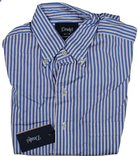 Drakes Blue And White Stripe Button Down Collar Shirt Peurist