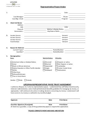 Fillable Online LifeSpan Representative Payee Intake 1 Pg Fax Email