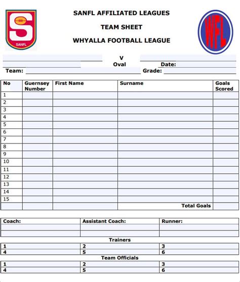 Team List Template Hq Printable Documents