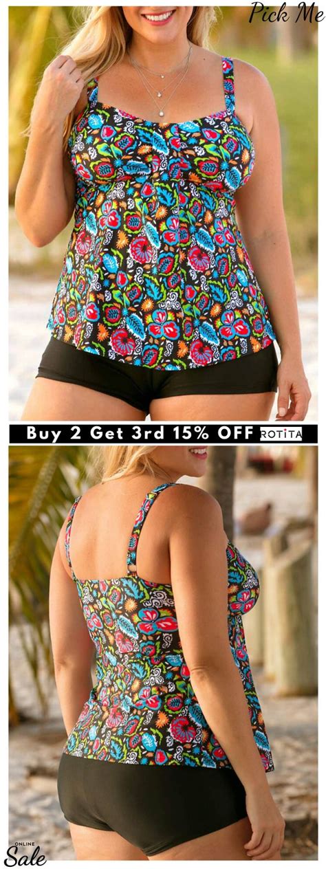 Plus Size Printed Spaghetti Strap Tankini Set Rotita Plus Size