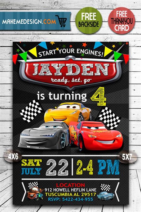 Disney Cars Invitation, Disney Cars Invite, Cars 3, Disney Cars Birthday Party, Disney Cars ...