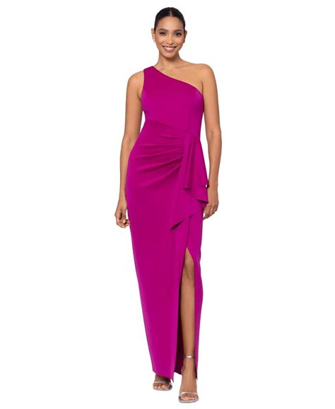 Xscape Long Scuba One Shoulder Ruffle In Pink Lyst