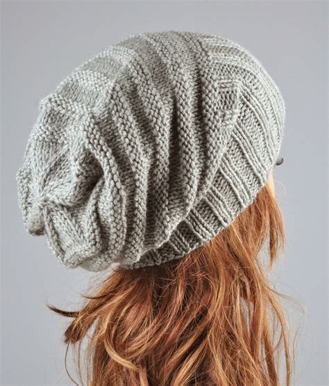 Hand Knit Hat Woman Winter Hat Light Grey Chunky Wool Hat - Etsy