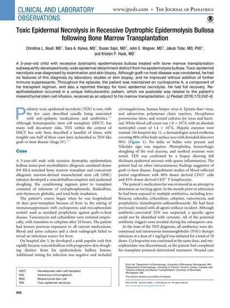 Pdf Toxic Epidermal Necrolysis In Recessive Dystrophic · Toxic