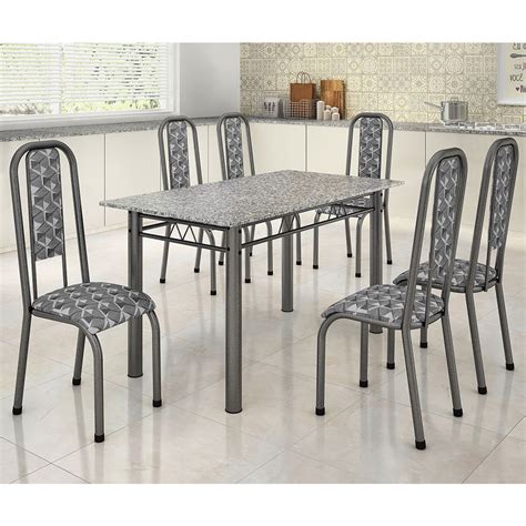 Mesa Granito 6 Cadeiras - Conjunto de mesa com 6 cadeiras Madmelos 140x75cm com tampo de granito ...