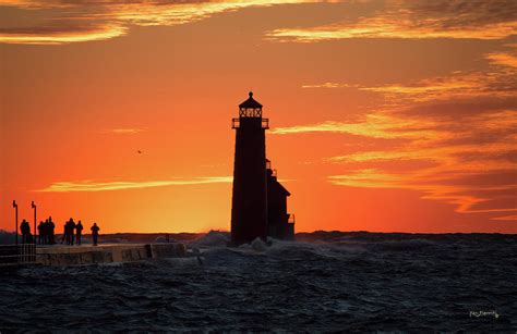 Grand Haven Lighthouse Orange Sunset Photograph by Ken Figurski - Pixels