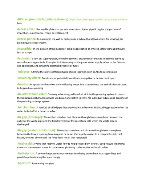 Plumbing Technology Vocabulary Page 1 Created With