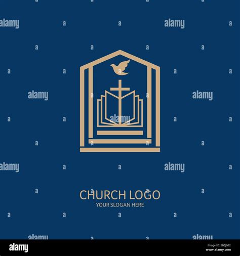 Church Logo Christian Symbols The Open Bible The Cross Of Jesus Christ And The Dove Stock