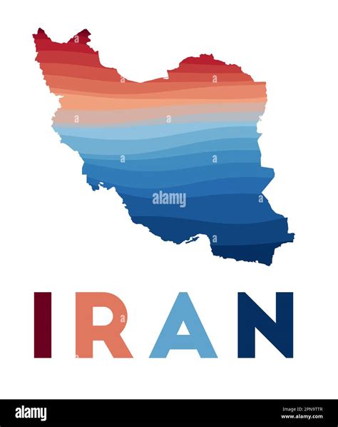 Iran map. Map of the country with beautiful geometric waves in red blue colors. Vivid Iran shape ...