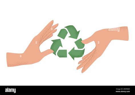 Vector Illustration Of Human Hand Holding Recycle Symbol Concept Of