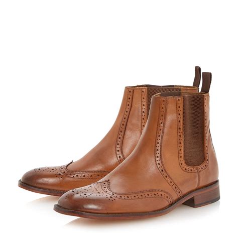 Dune Mercutio Elasticated Brogue Chelsea Boots In Brown For Men Lyst