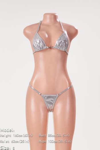 Wholesale Sexy Silver Holographic Unpadded Halter Neck Triangle Bikini Set BA014586 Girlmerry
