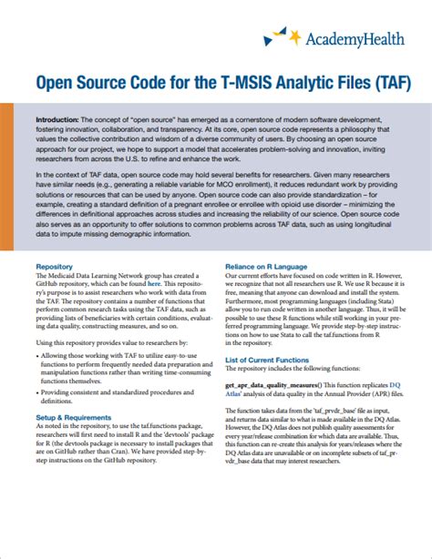 Open Source Code For The T Msis Analytic Files Taf Academyhealth