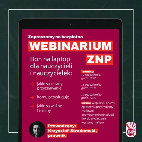 ZNP Zaprasza Nauczycieli Na Webinarium Temat Bon Na Laptop Dla