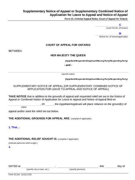 Supplementary Notice Of Appeal Ontariocourts On Doc Template