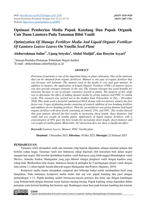 Pdf Pengaruh Jenis Media Pupuk Kandang Dan Pemberian Pupuk Organik