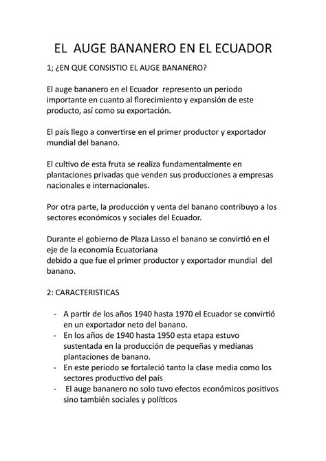 El Auge Bananero En Ecuador EL AUGE BANANERO EN EL ECUADOR 1 EN QUE