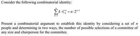 Binomial Coefficients Combinatorics Proof Of Identity Sum K1 N